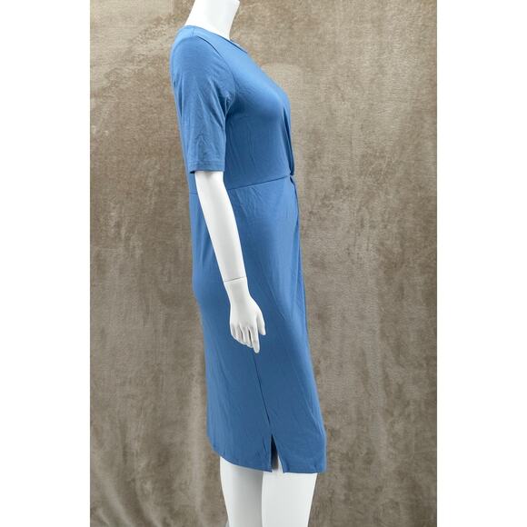 Betabrand Dress Womens Medium Blue Quiet Harbor Twist Knot Jersey Sheath Office - Picture 3 of 10